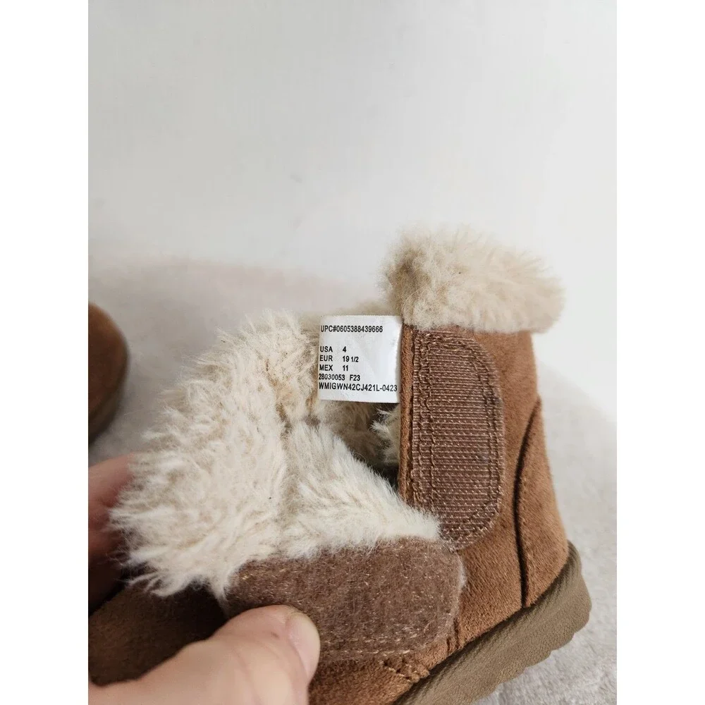 Wonder Nation Infant Girls Faux Fur Lined Ankle Boots Tan Shearling Size 4 EUC